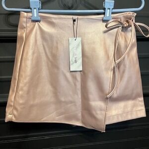Strut & Bolt Faux Leather Wrap Mini Skort‎ Women's Small Pink Tie Waist